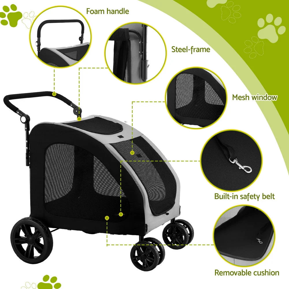 Pet stroller dog with storage shelves and support legs