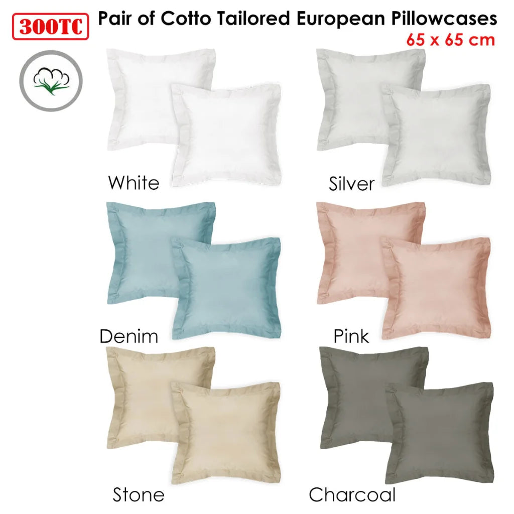 Pillowcases European 300TC Cotton Pair - Charcoal - Home &