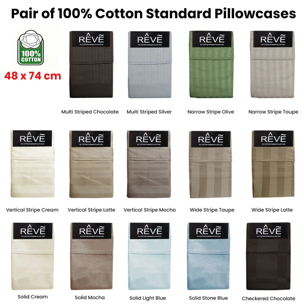 Pillowcases Reve 100% Cotton Standard Pair Multistripe