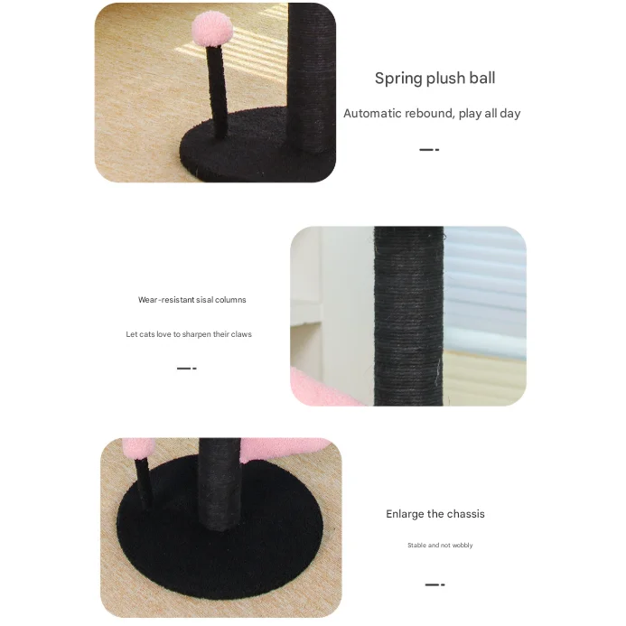 Pink and Black Adorable Flower Cat Tree - Plush Perch Sisal