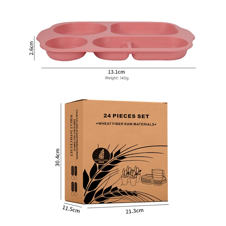 Pink Durable Eco-Friendly Wheat Straw Dinnerware Set - 24