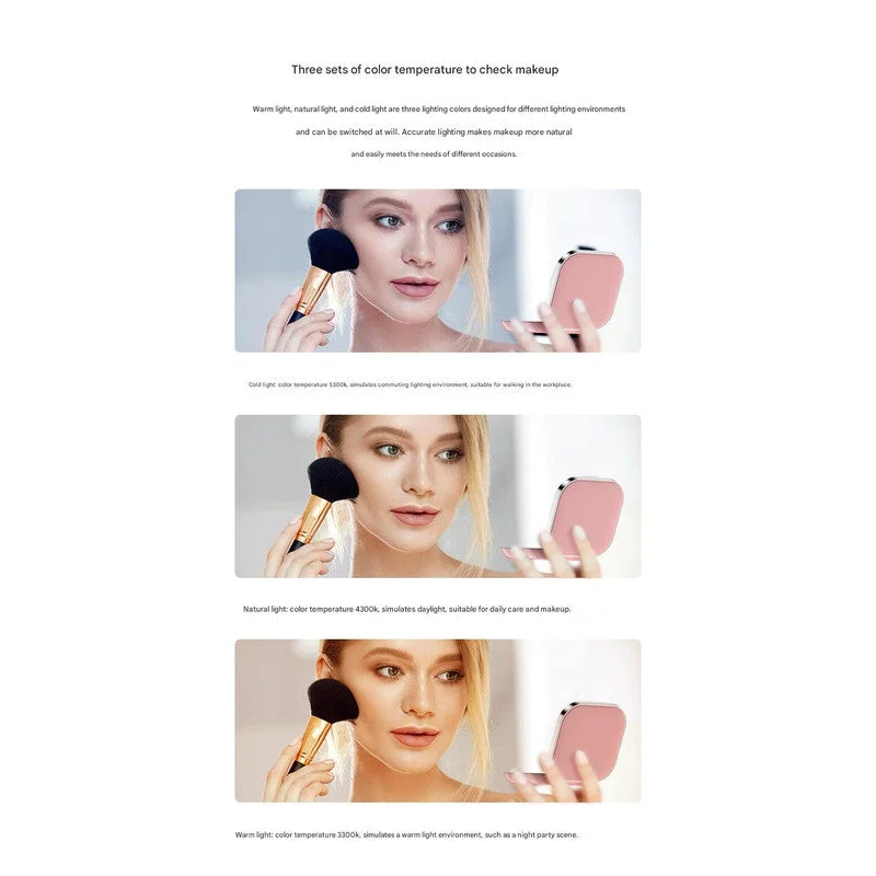 Pink LED Makeup Mirror with Light - Portable Folding USB