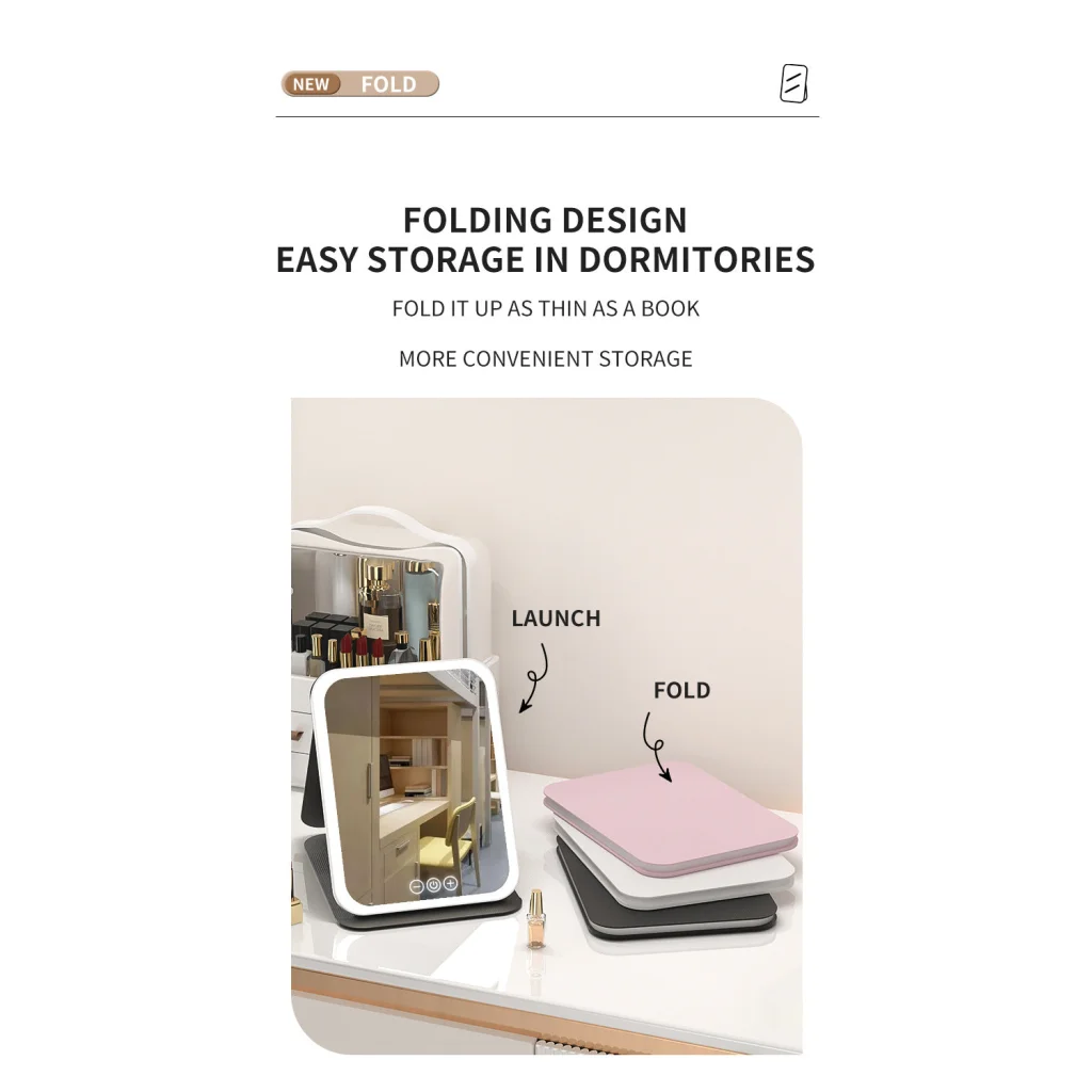 Pink Small Foldable LED Makeup Mirror - Portable Desktop