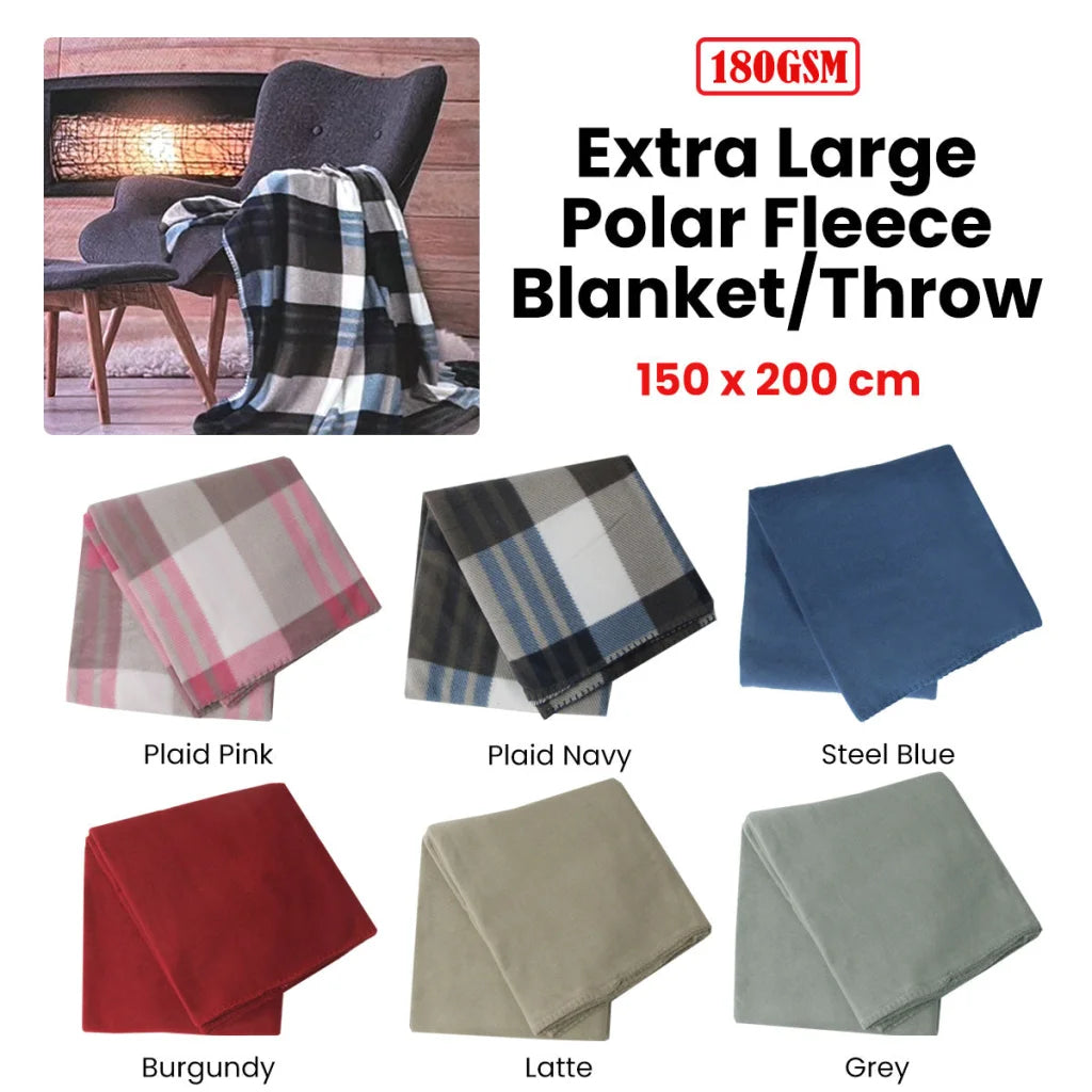 Polar Fleece Throw Blanket 180GSM Extra Large 150 x 200cm