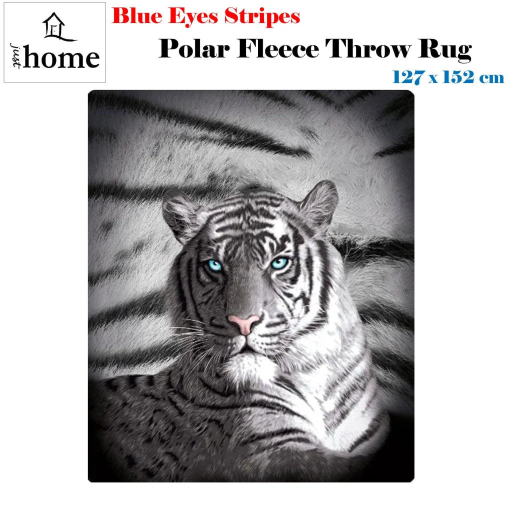 Polar Fleece Throw Rug Just Home Blue Eyes Stripes Tiger