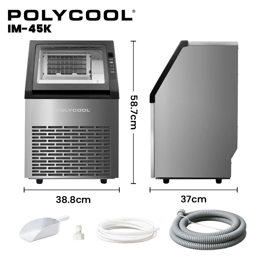 POLYCOOL Commercial Ice Maker Machine up to 45kg/24hr Timer