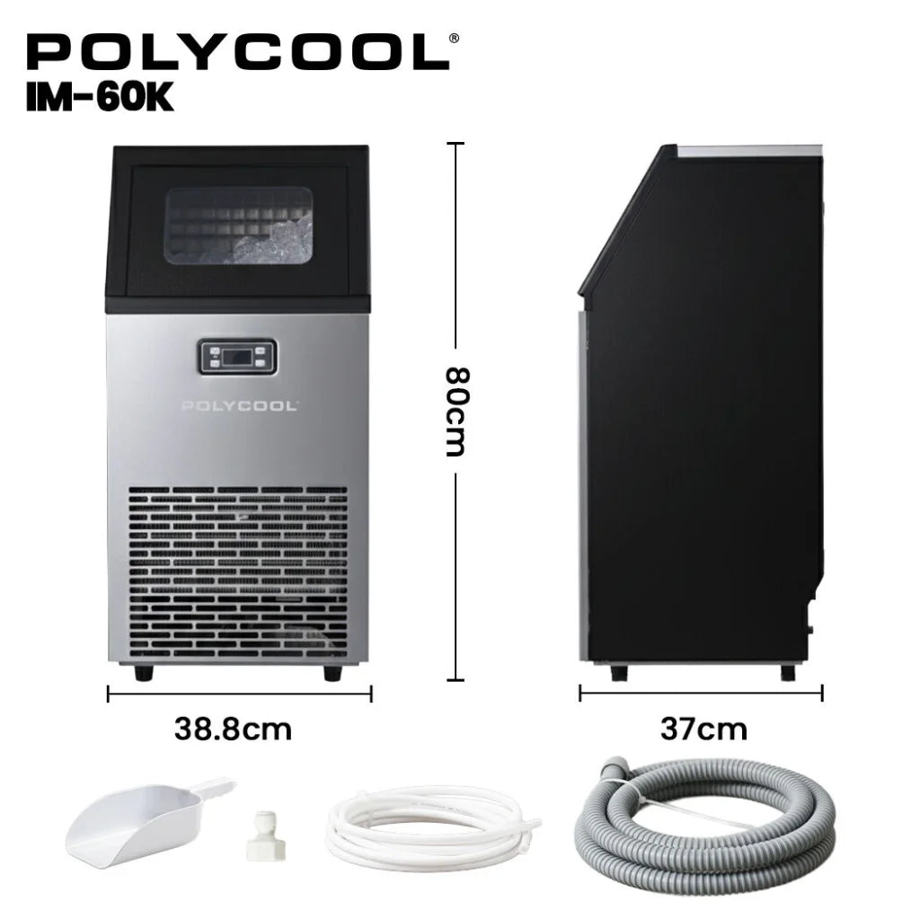 POLYCOOL Commercial Ice Maker Machine up to 60kg/24hr Timer