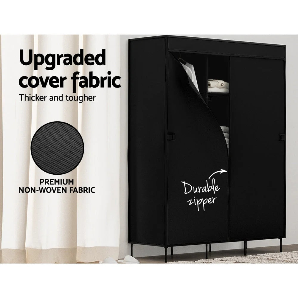 Portable Clothes Closet Wardrobe Large with Shelf - Black