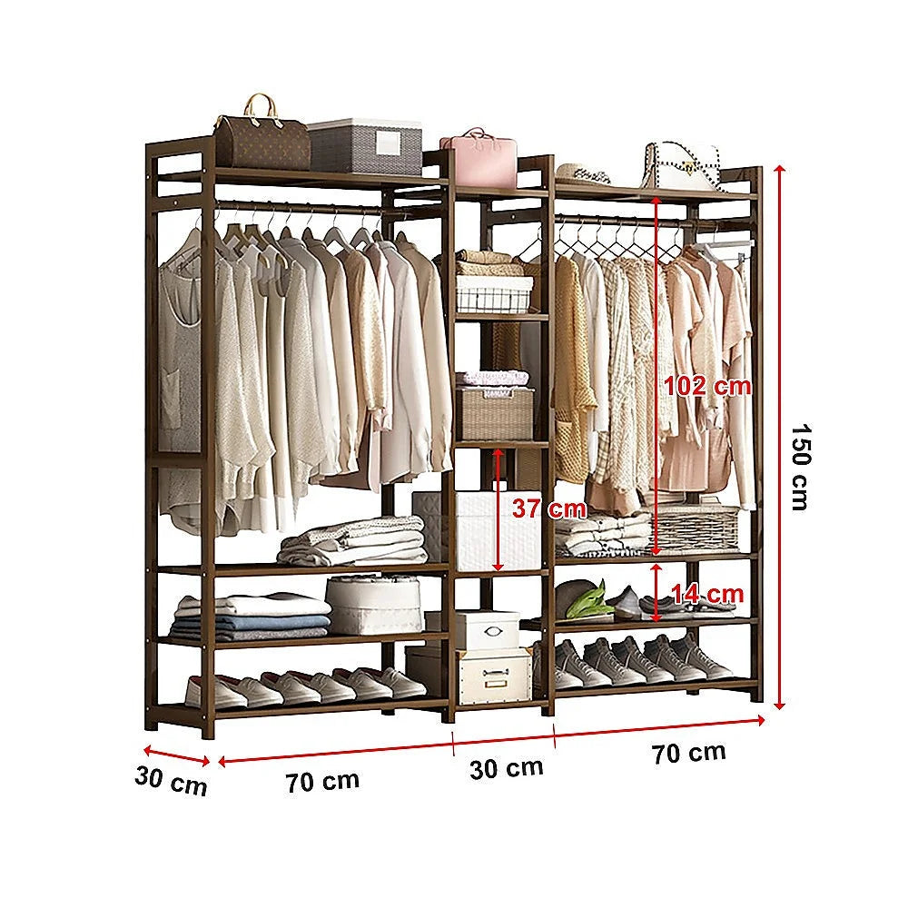 Portable Clothes Rack Coat Garment Stand - Bamboo Rail