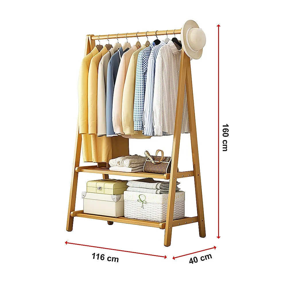 Portable Clothes Rack Coat Garment Stand - Bamboo Rail