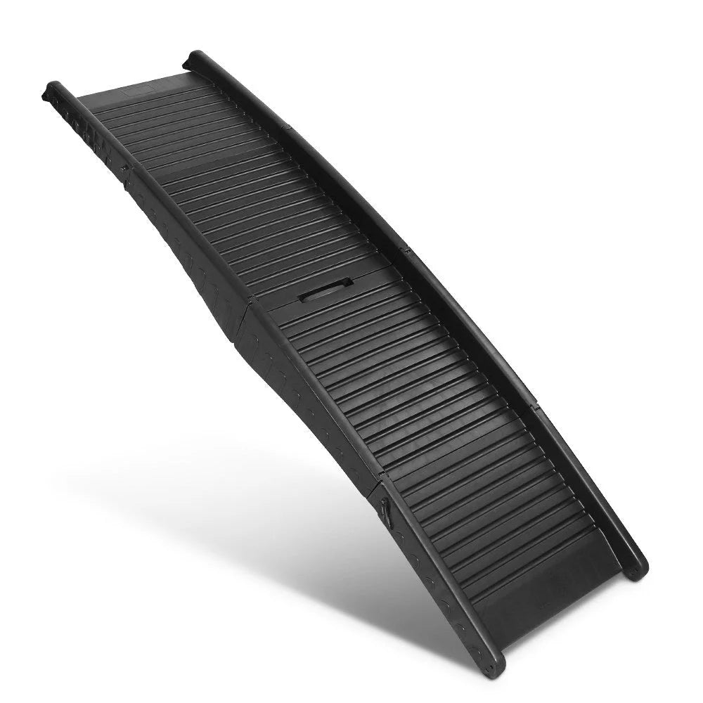Black dog ramp with foldable pet ramp and safety side edge