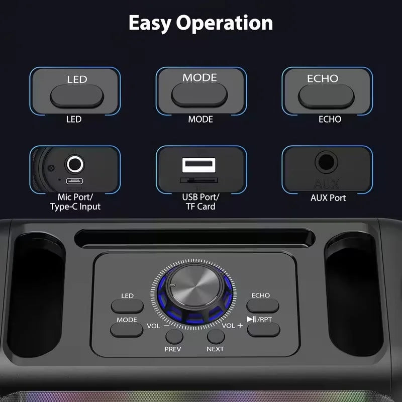 Portable Karaoke Speaker with 2 Wireless Microphones