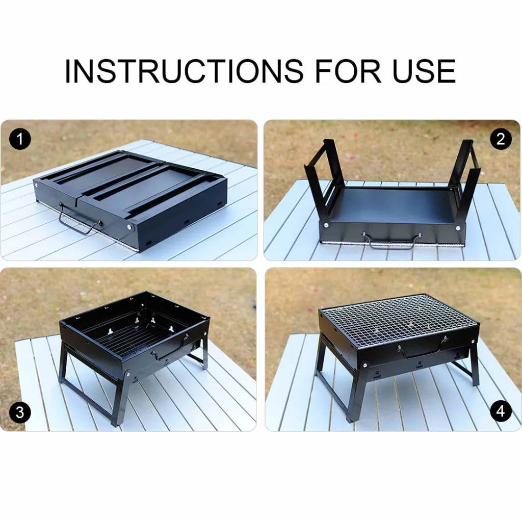 Portable Mini Folding Thick Box-Type Charcoal Grill for Outdoor BBQ Camping - Premium