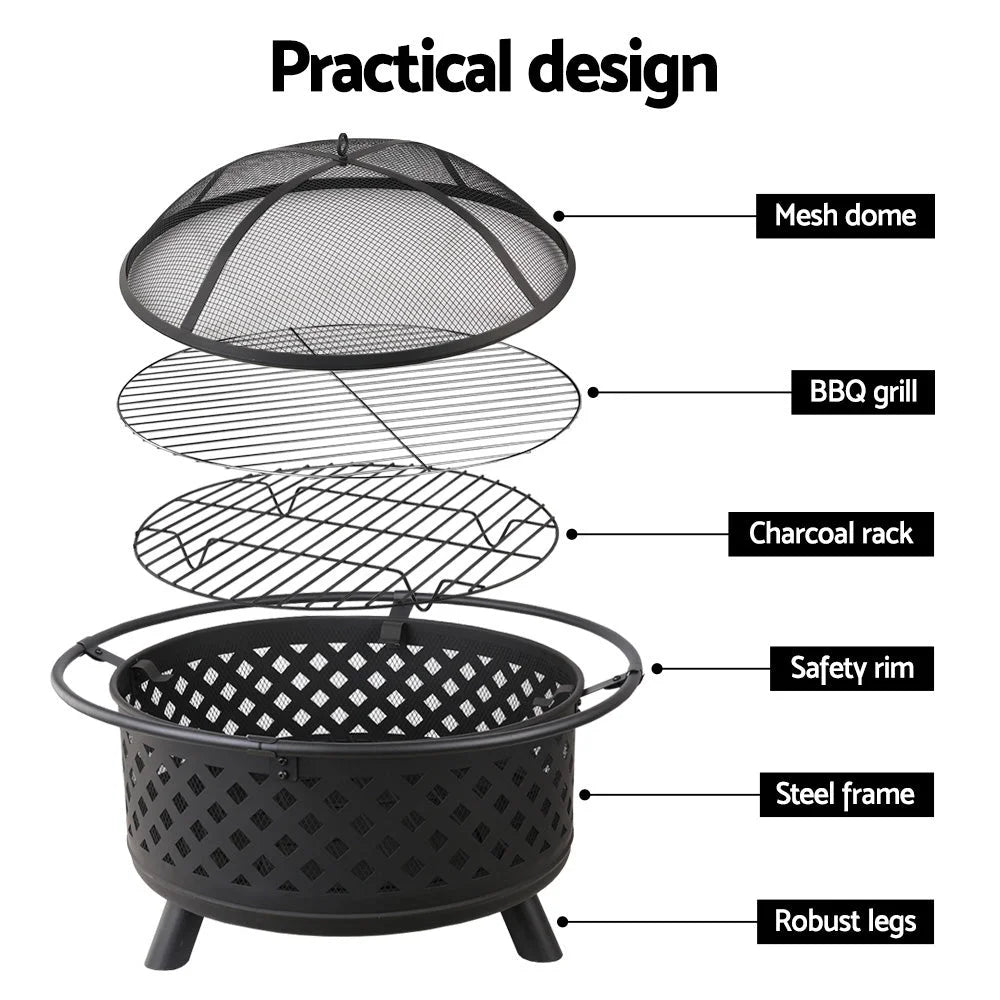 Portable Outdoor Fire Pit and BBQ 30 Inch - Black - Living