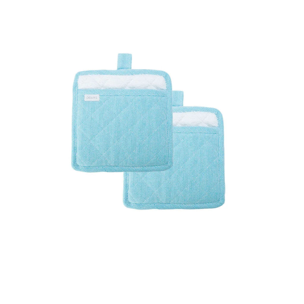 Pot Holders Rans Herringbone Cotton Set of 2 - Blue - Home
