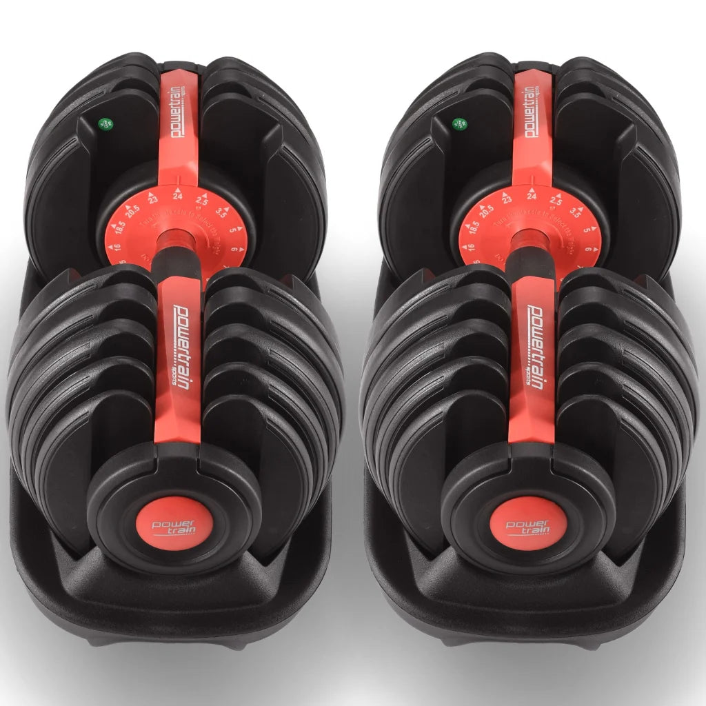 Powertrain 2x 24kg Adjustable Dumbbells with Stand - Sports