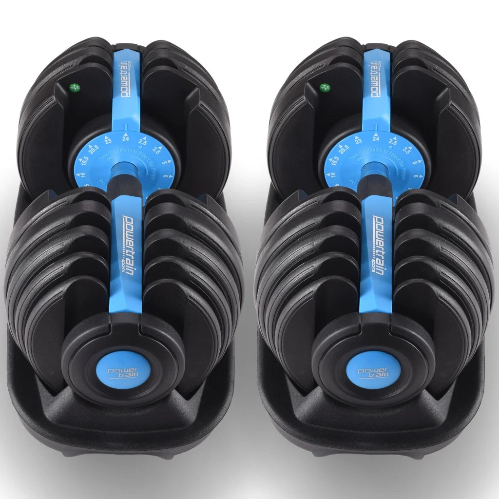 Powertrain 48KG Adjustable Dumbbell Set With Stand Blue