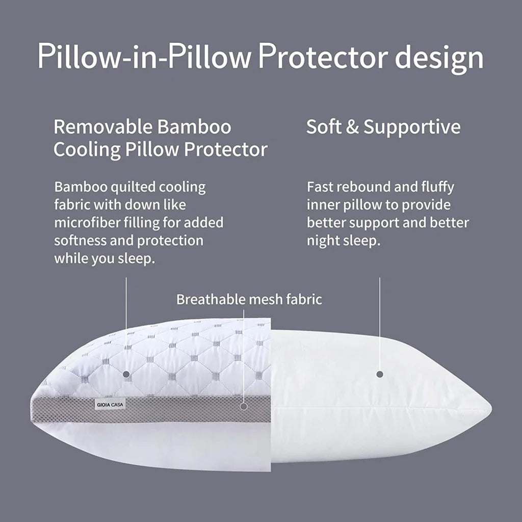 Premium Bamboo Cooling Twin Pack Plush Down-Like Pillows