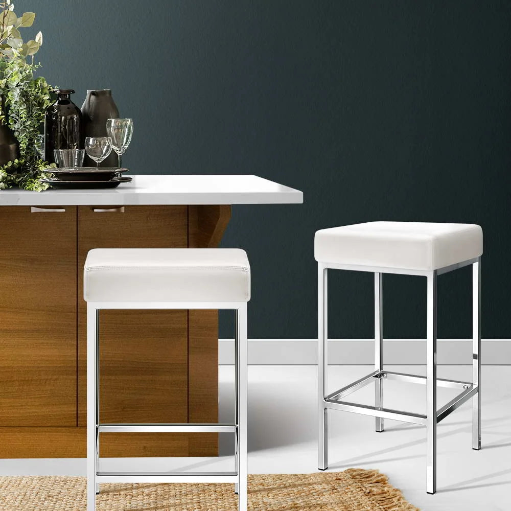 PU Leather Bar Stools (Set of 2) Backless White - Bar