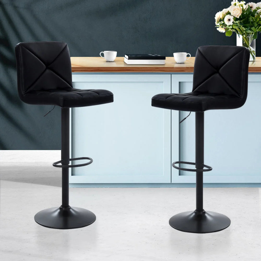 PU Leather Bar Stools (Set of 2) Gas Lift Black - Bar