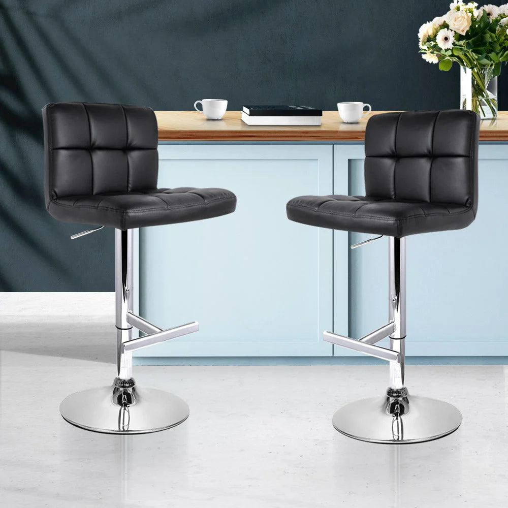 PU Leather Bar Stools (Set of 2) Gas Lift Black - Bar