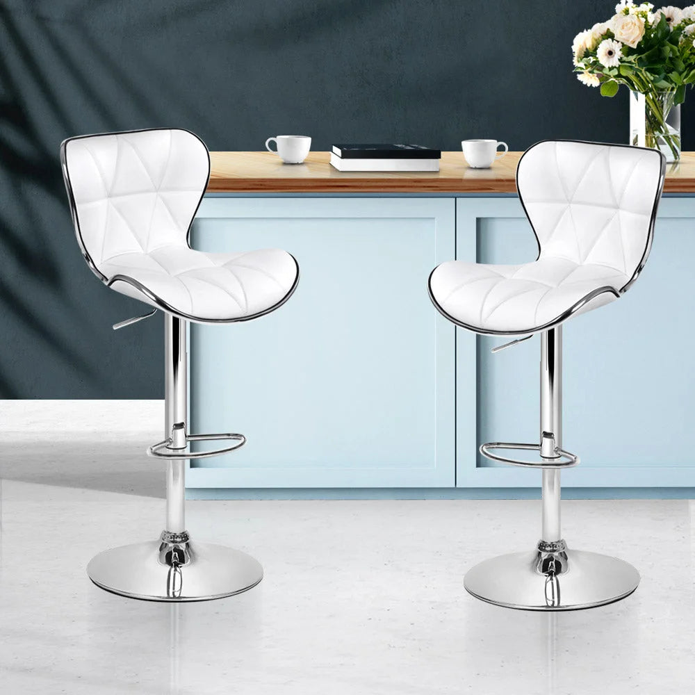 PU Leather Bar Stools (Set of 2) Patterned White/Chrome