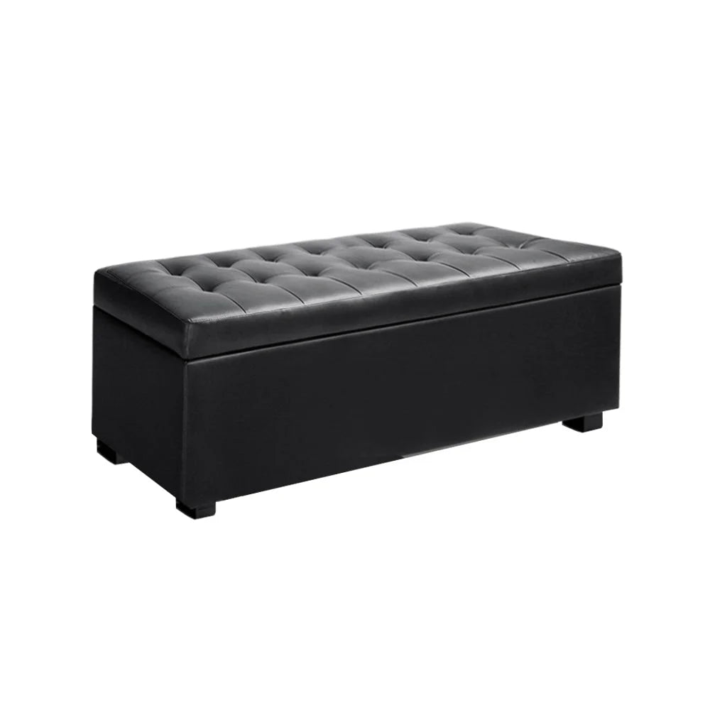 PU Leather Ottoman Storage Black - Bedroom