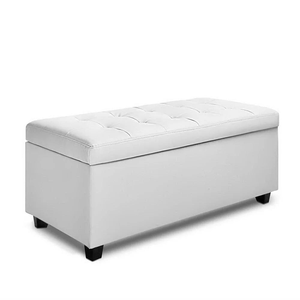 White leather PU storage ottoman with large bedroom chest box