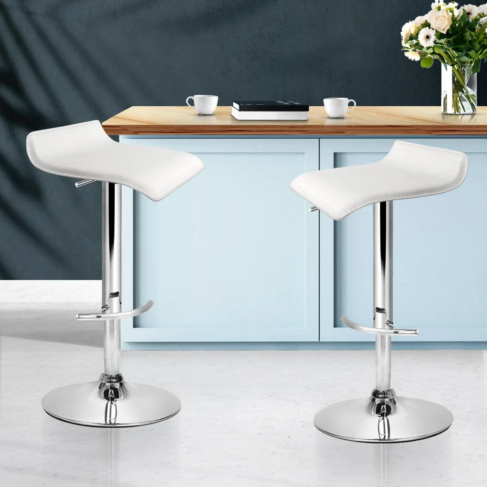 PU Leather Wave-Style Bar Stools (Set of 2) White - Bar