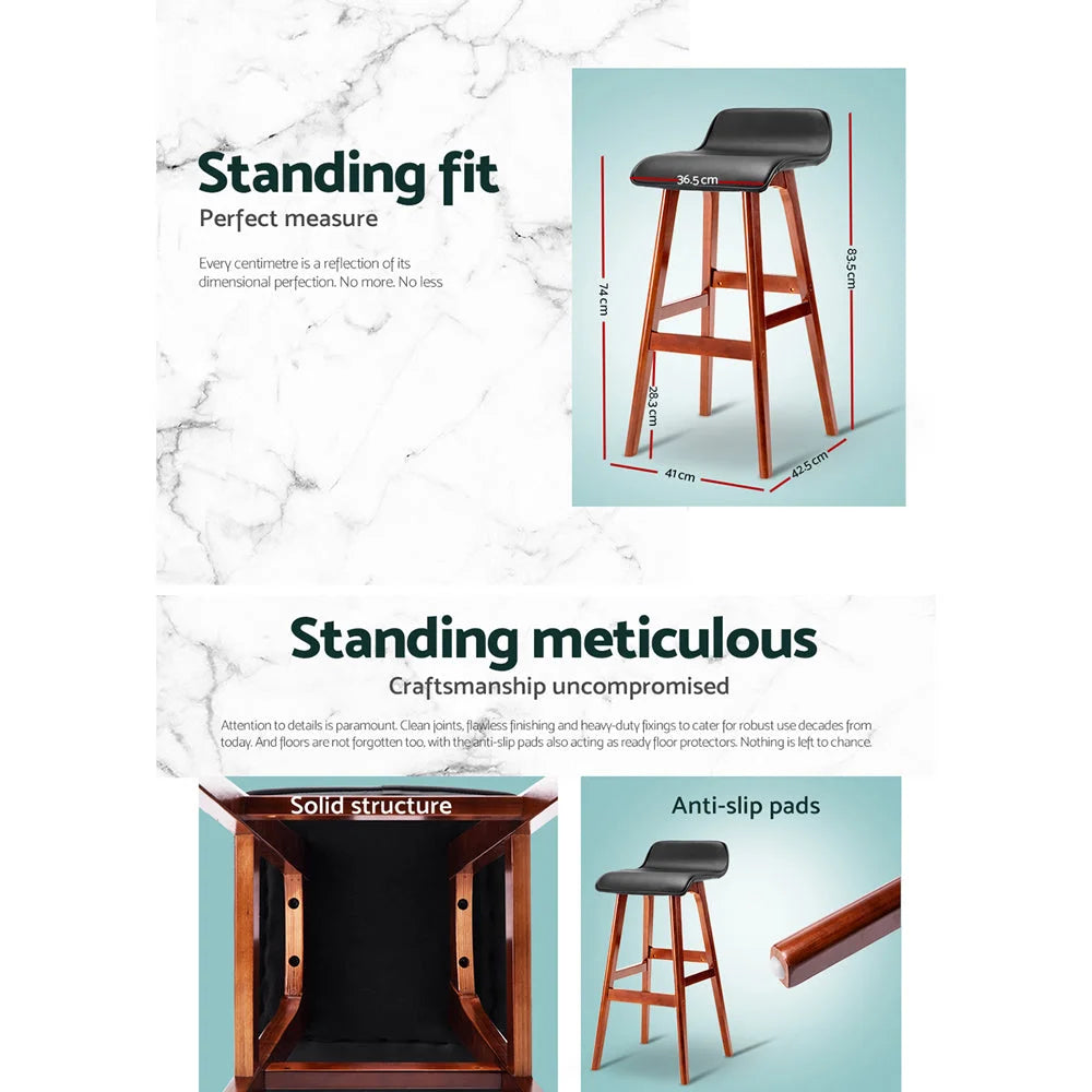 PU Leather Wave-Style Bar Stools (Set of 2) Wood Black