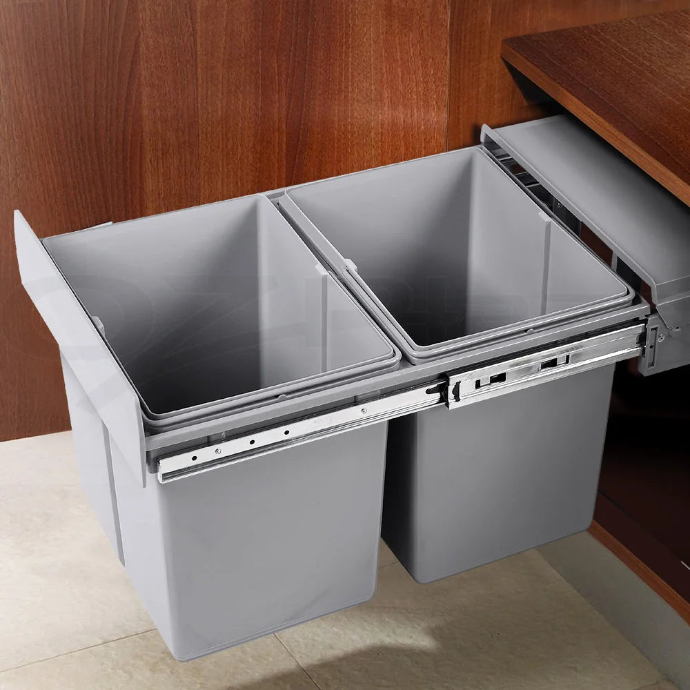Grey 15l pull out bin with storage shelves and support legs