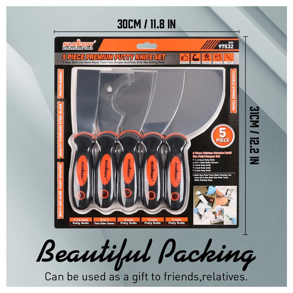 Putty Knife Set 5Pc Stainless Steel Joint Wall Scraper