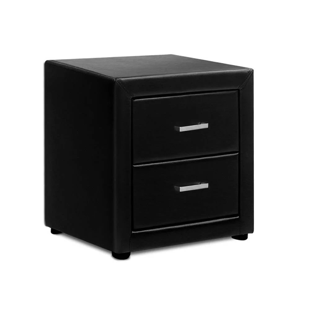 Black leather bedside table with nightstand top and storage drawer