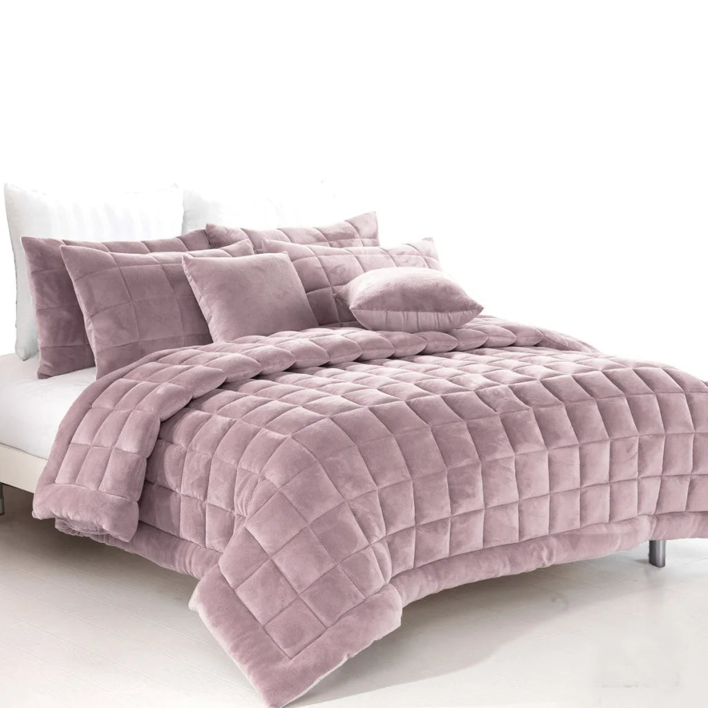Quilt Comforter Set Augusta Faux Mink Blush Single
