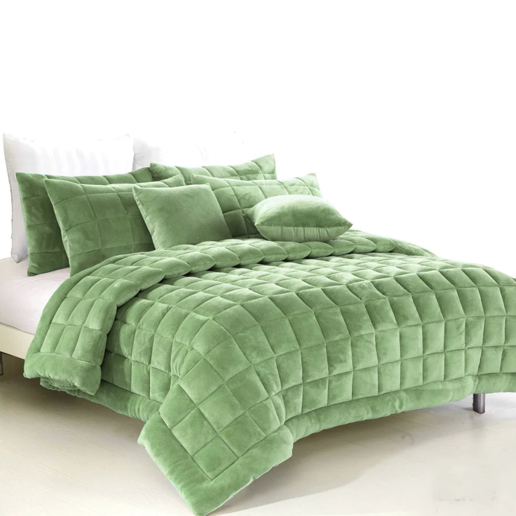 Quilt Comforter Set Augusta Faux Mink Sage Double