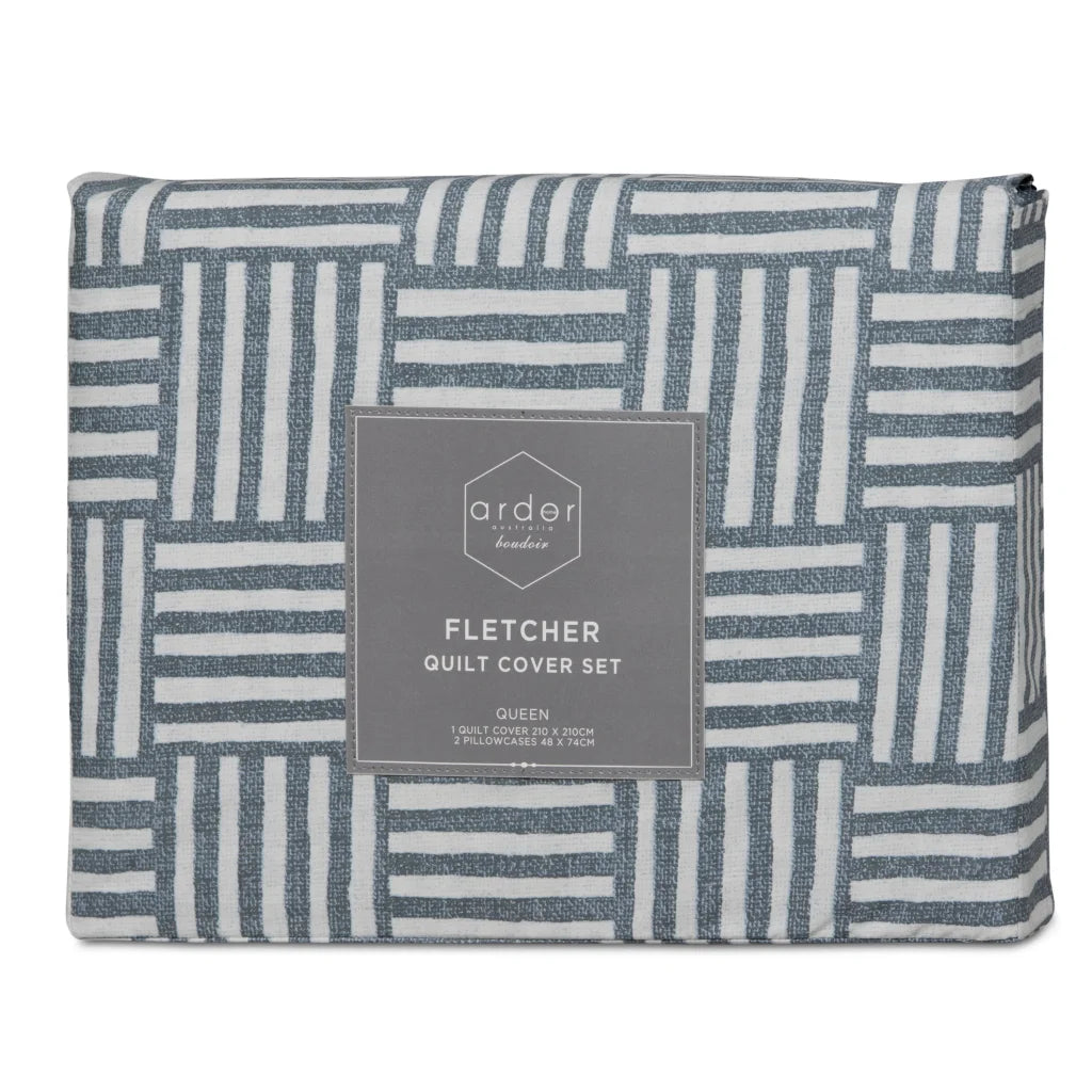 Quilt Cover Set Fletcher Printed - QUEEN - Home & Garden