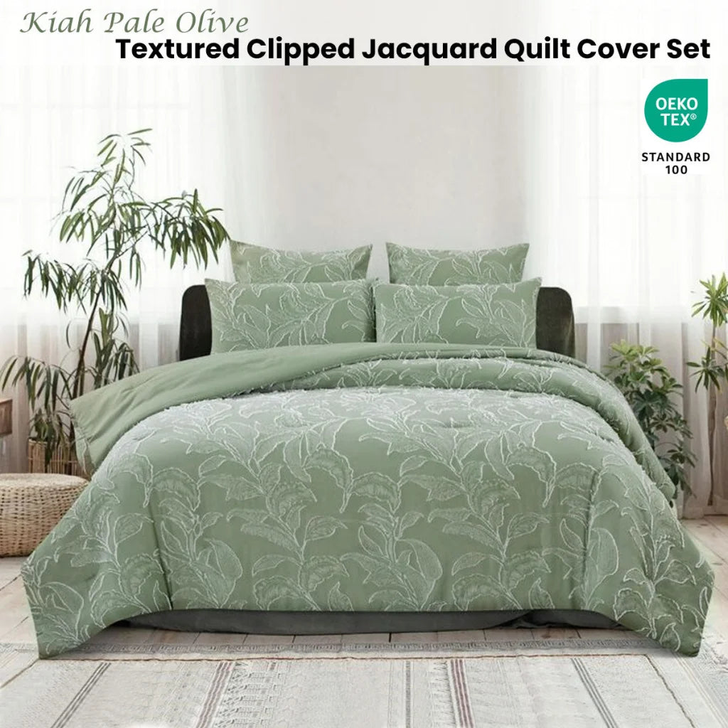 Quilt Cover Set King - Ardor Kiah Pale Olive Textured
