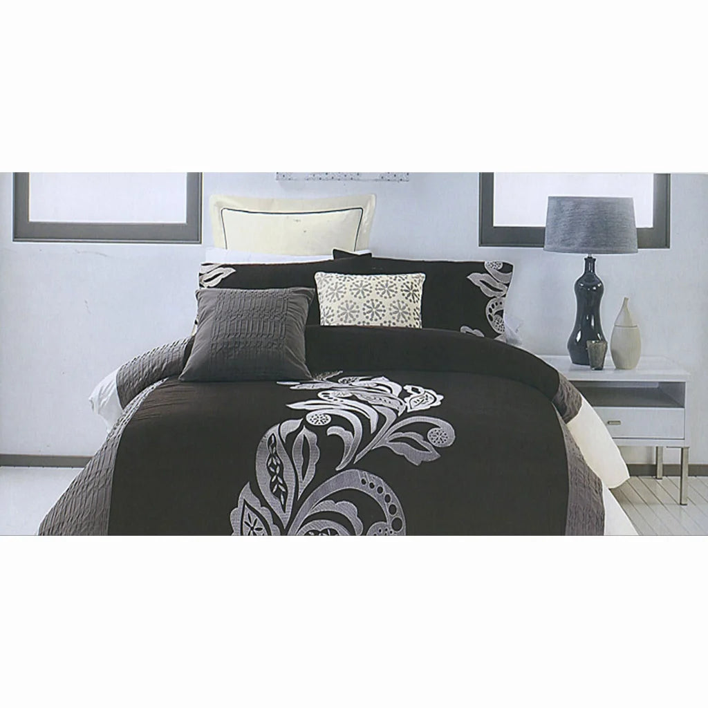 Quilt Cover Set Pierre Black Grey QUEEN - Home & Garden