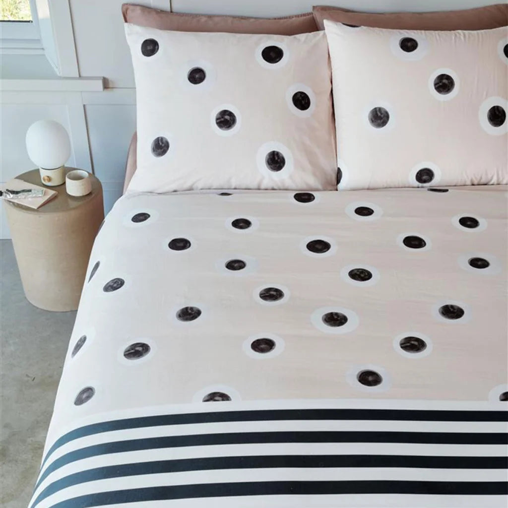 Quilt Cover Set Queen VTWonen Stripe and Eye Natural Cotton
