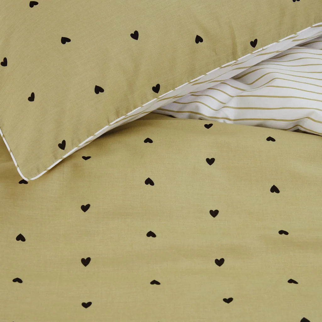 Quilt Cover Set VTWonen Striped Hearts Yellow Cotton