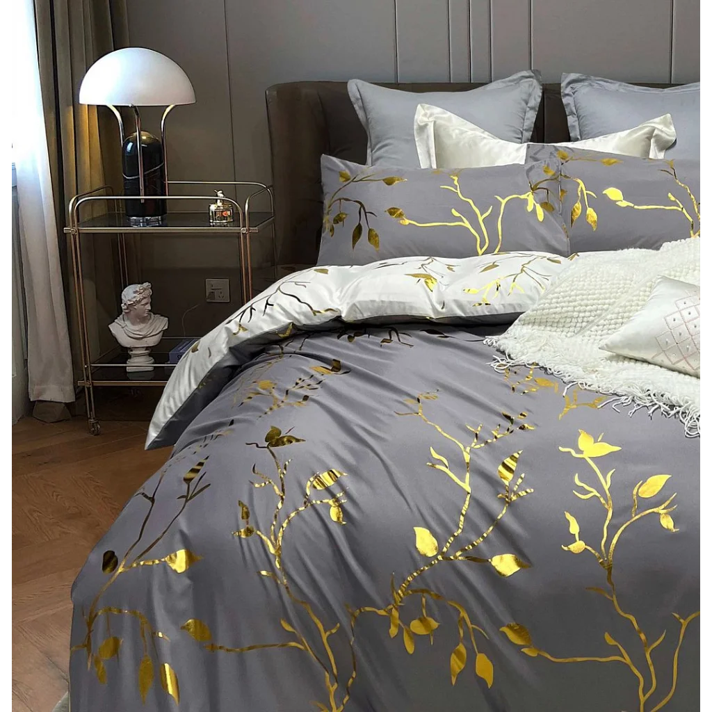 Quilt/Duvet Cover Set Reversible Design Grey King Size Bed