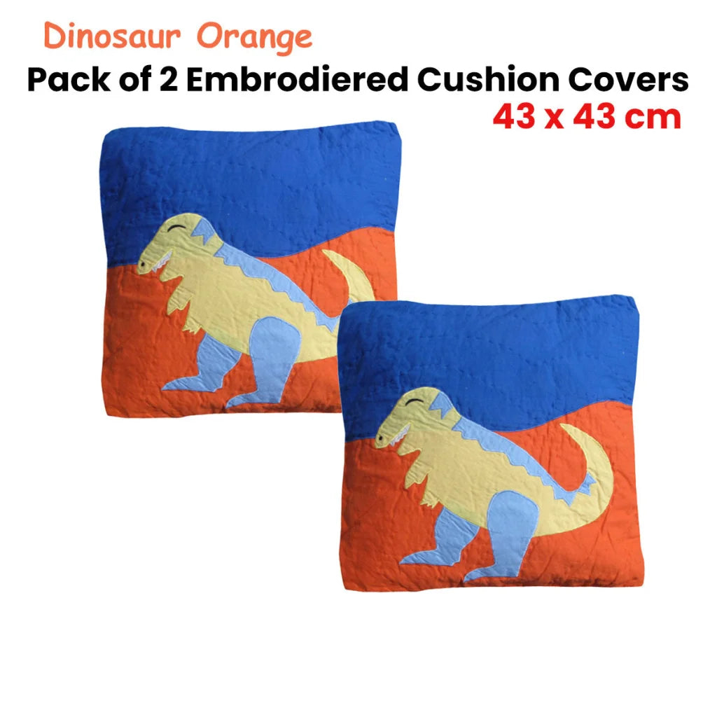 Quilted Cushion Covers Pack of 2 Dinosaur Embroidered 43 x