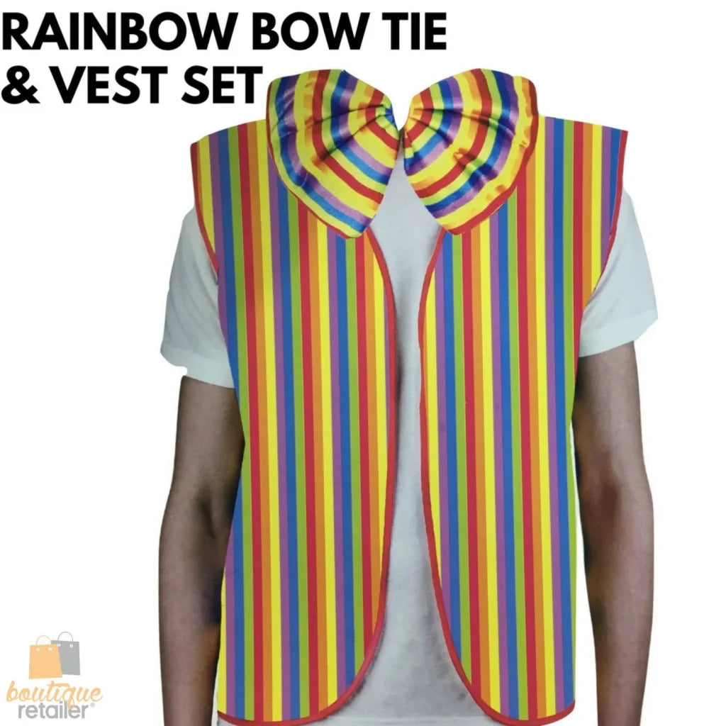 RAINBOW VEST & BOW TIE Set Kit Costume Jacket Yellow Fancy