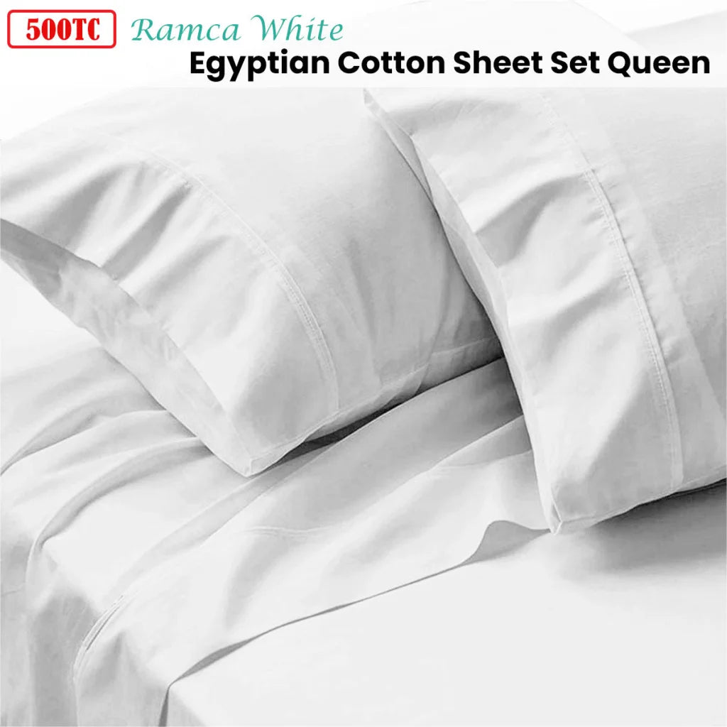 Ramca Egyptian Cotton Sheet Set 500TC Queen White 741