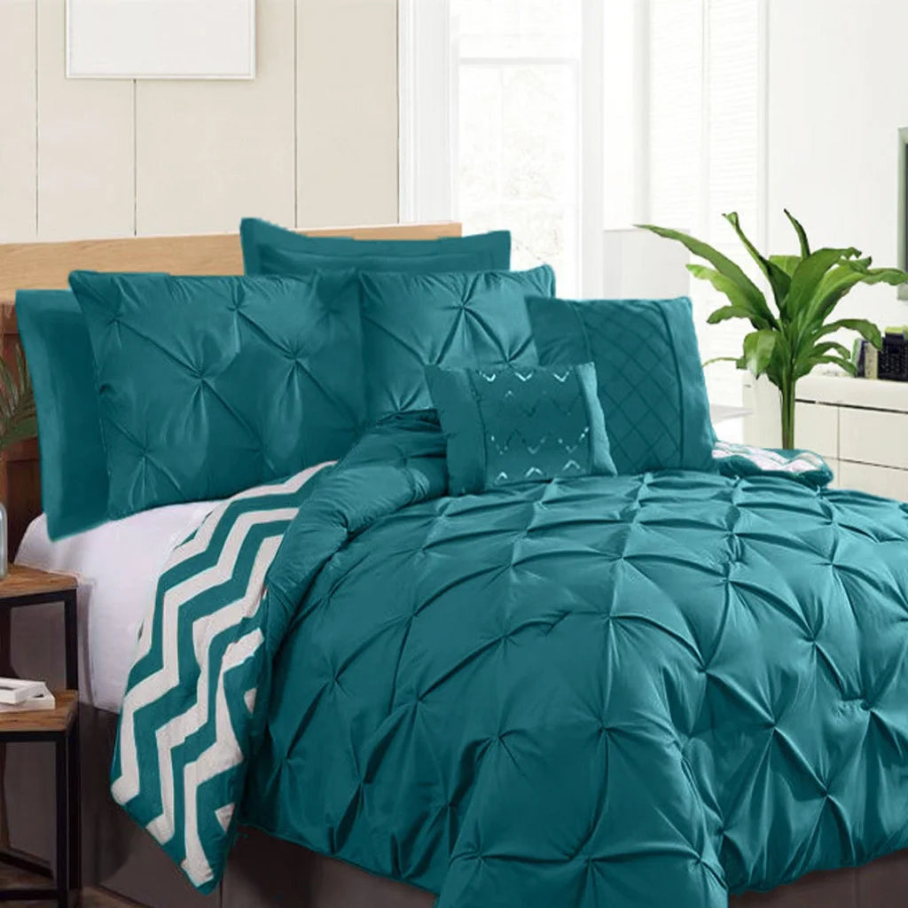 Ramesses 7 Piece Pinch Pleat Comforter Set Queen - Teal