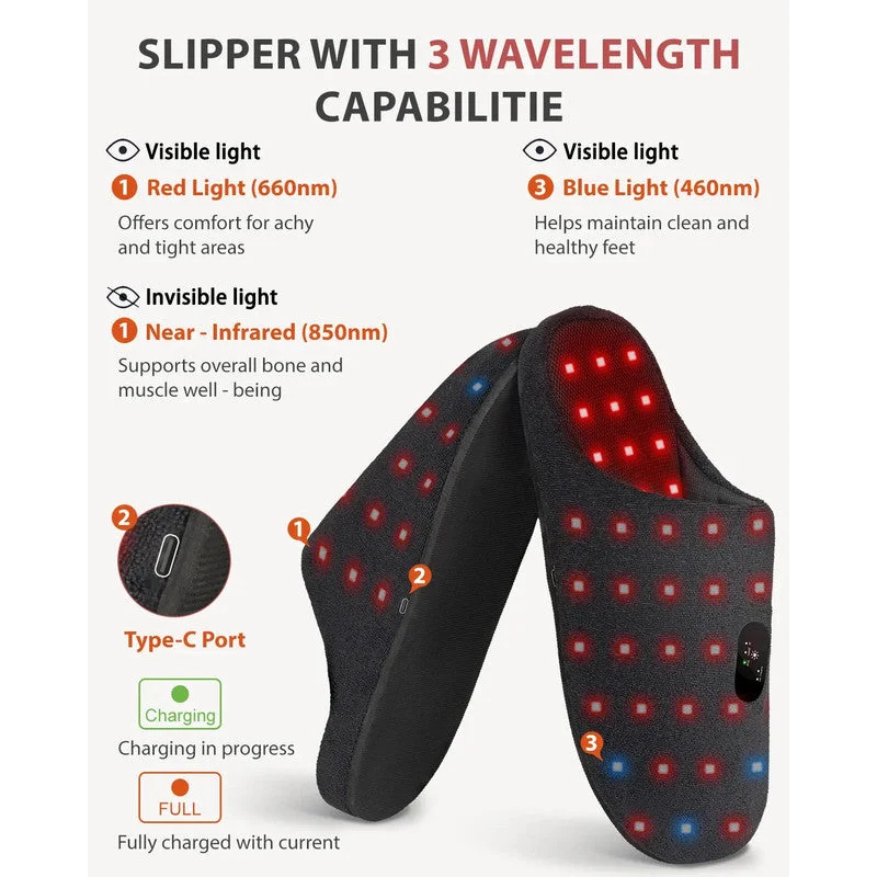 Rechargeable Red Light Therapy Slippers Black - Health &