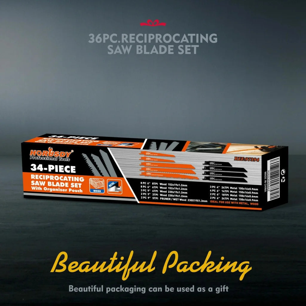 Reciprocating Saw Blade Set 34Pc Wood & Metal Cutting