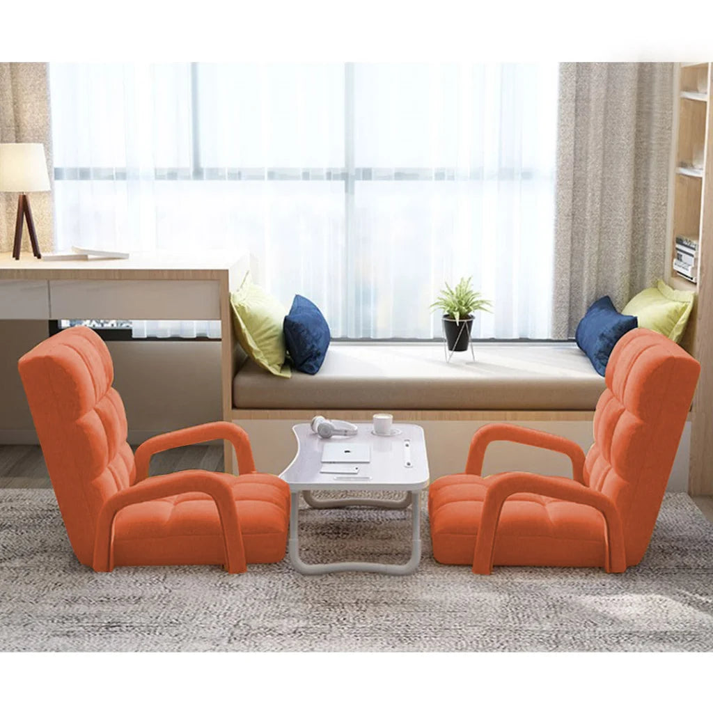 Recliner Chair 4X Foldable Lounge Cushion Adjustable Floor Lazy with Armrest Orange