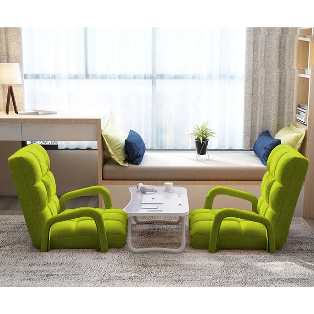 Recliner Chair Foldable Lounge Cushion Adjustable Floor Lazy with Armrest Yellow Green