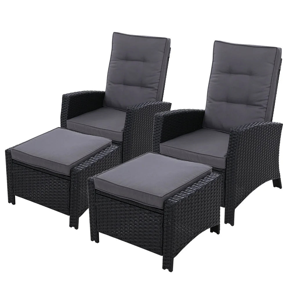 Recliner Chair Set of 2 Sun lounge Wicker Lounger Sofa Day